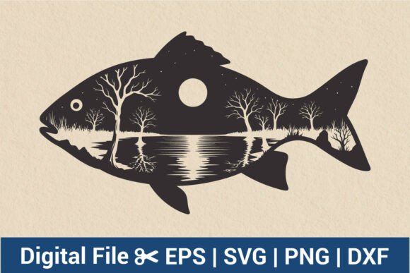 Download Moon Lake Fish Silhouette SVG Nature. - Premium Resources
