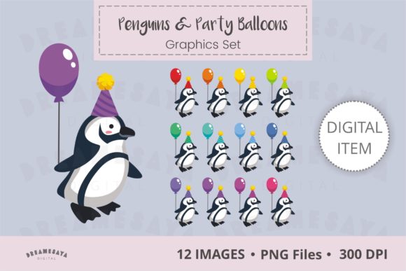 Download Penguin with Balloon &amp; Party Hat Clipart - Hat Collection
